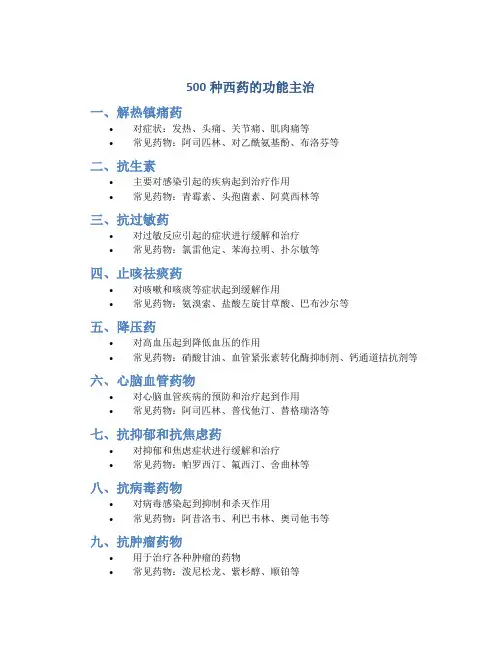 500种西药的功能主治