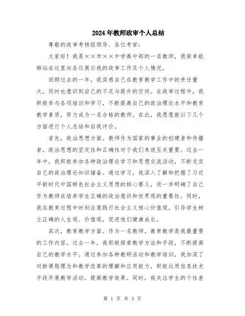 2024年教师政审个人总结