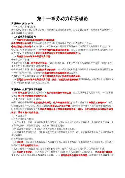 中级经济师(人力 笔记)劳动力市场理论