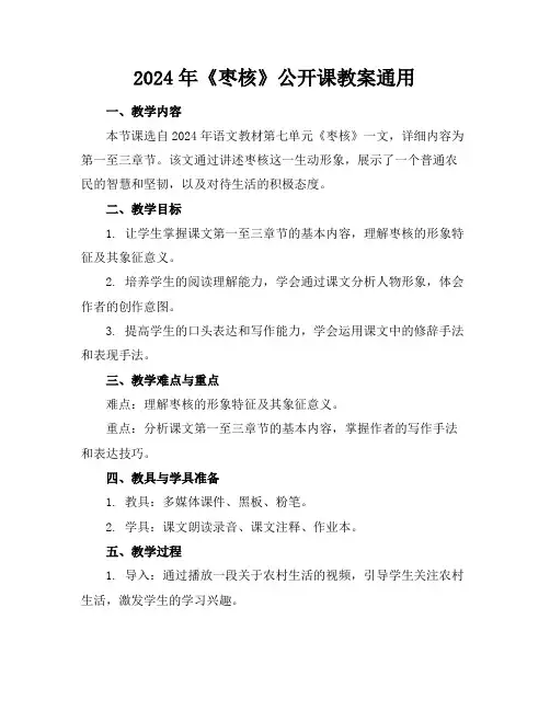 2024年《枣核》公开课教案通用