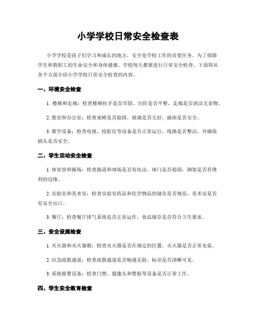 小学学校日常安全检查表