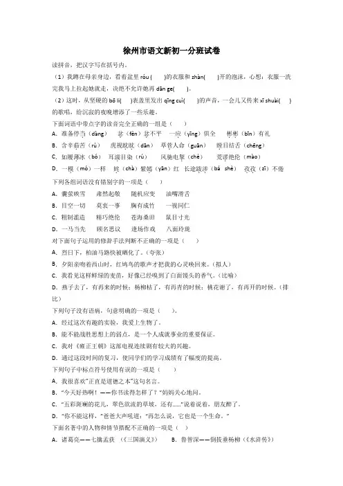 徐州市语文新初一分班试卷