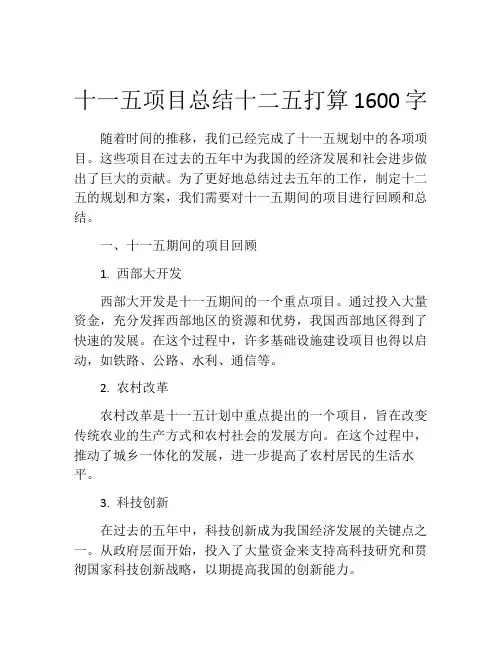 十一五项目总结十二五打算1600字