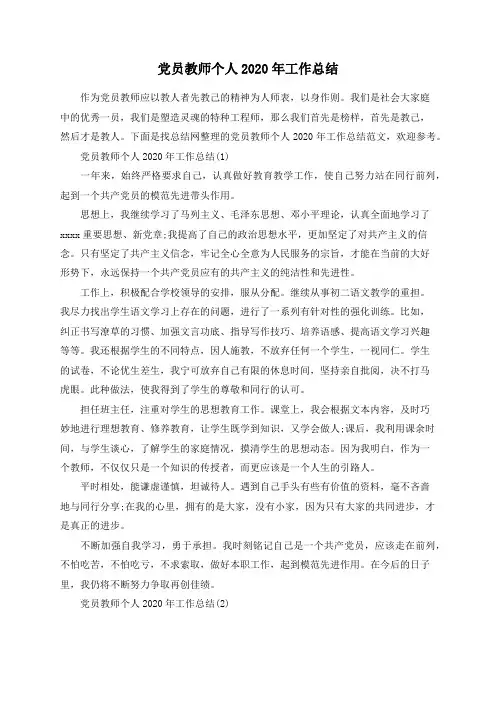 党员教师个人2020年工作总结