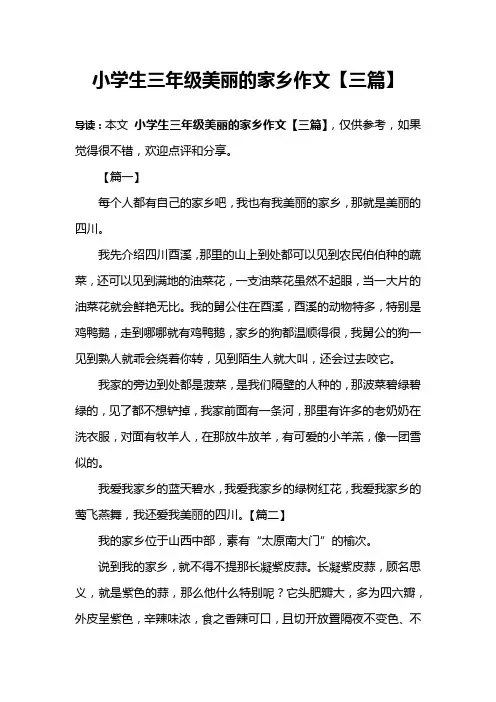 小学生三年级美丽的家乡作文【三篇】