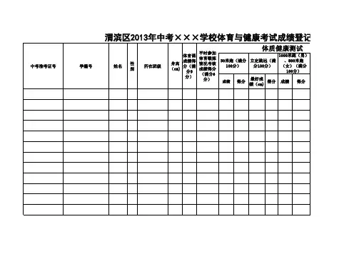 渭滨区2013年中考体育与健康考试成绩表