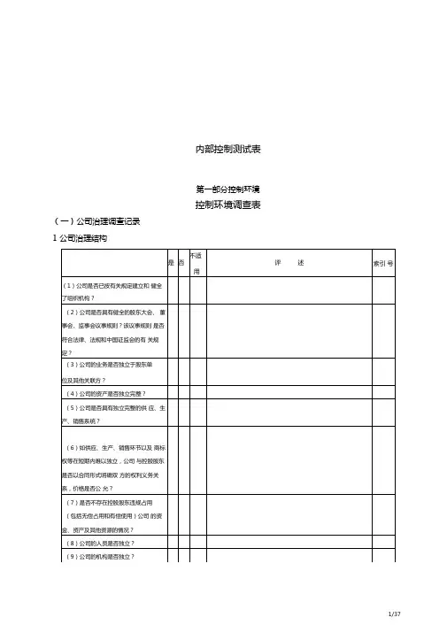 内部控制制度测试表