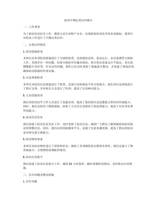 防汛中期自查自纠报告