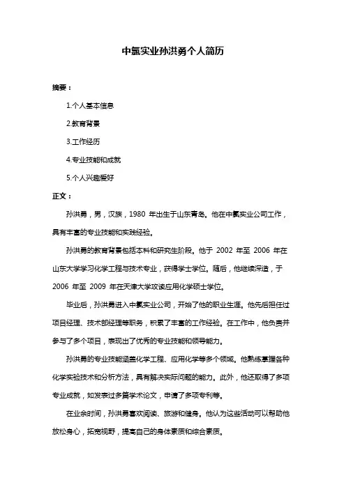 中氯实业孙洪勇个人简历