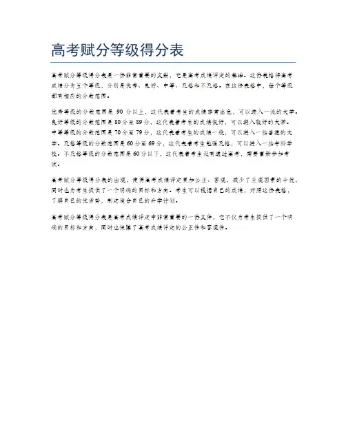 高考赋分等级得分表