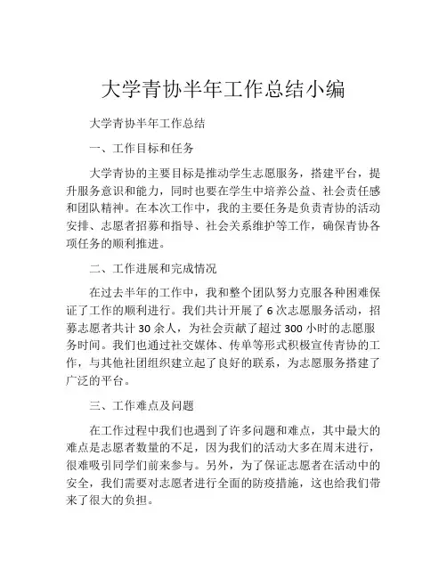 大学青协半年工作总结小编