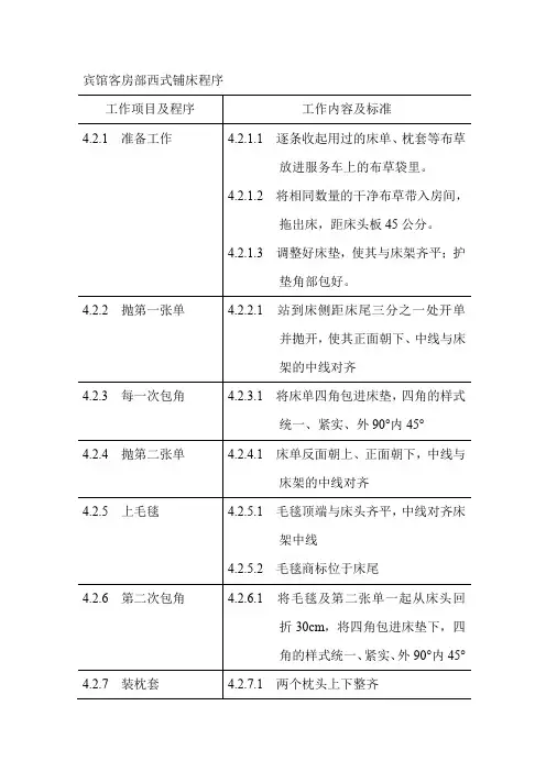 宾馆客房部西式铺床程序