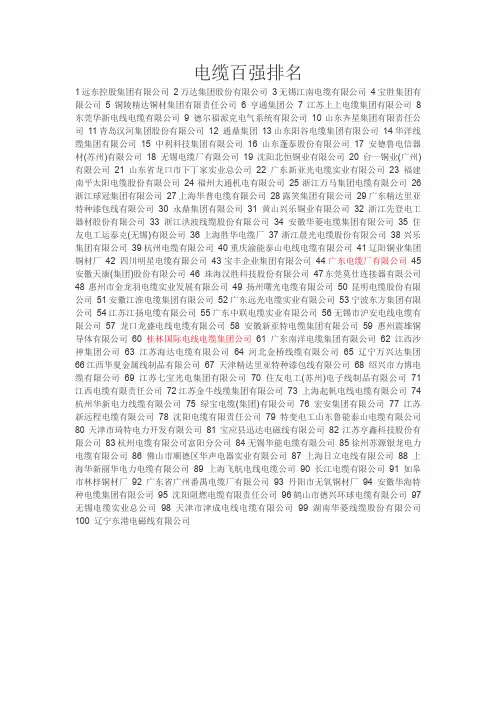 电缆百强排名