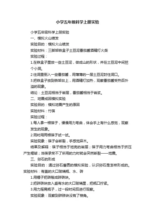 小学五年级科学上册实验
