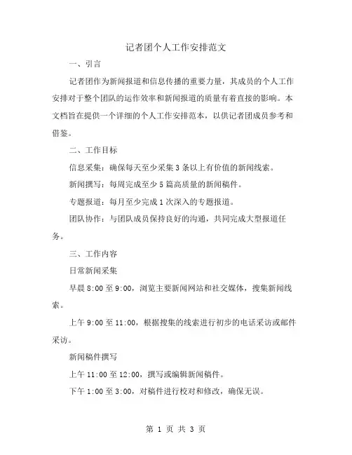 记者团个人工作安排范文