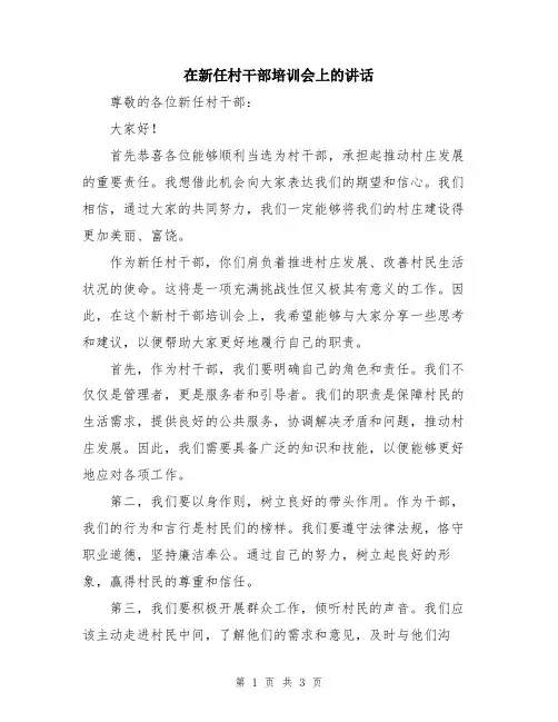 在新任村干部培训会上的讲话