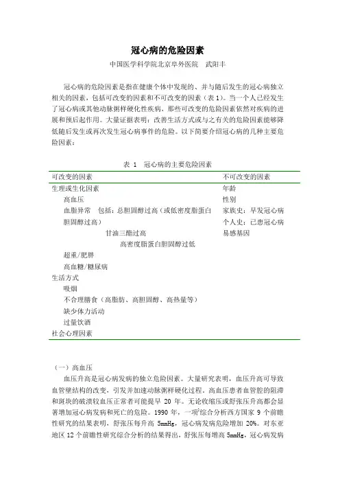 冠心病的危险因素