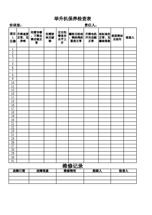 举升机安全检查表