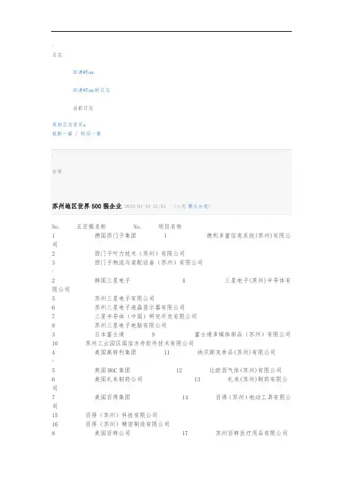 苏州地区世界500强企业