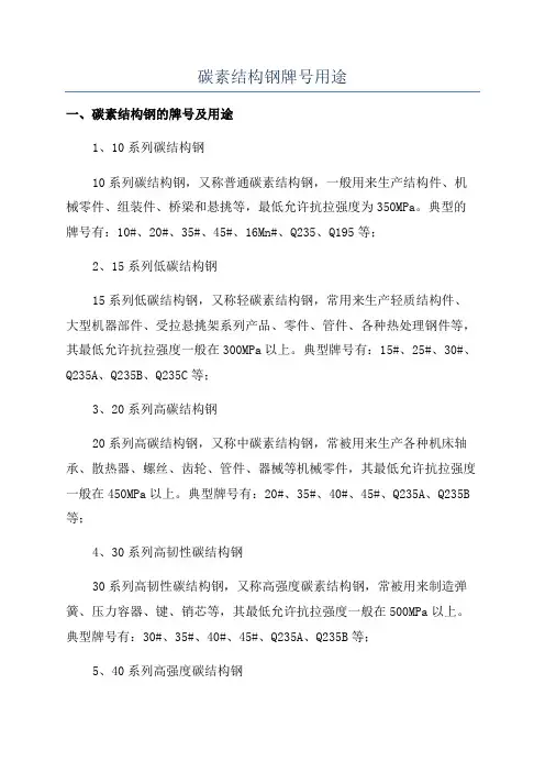 碳素结构钢牌号用途