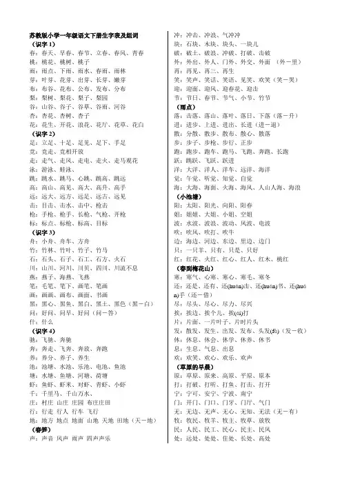 苏教版小学一年级语文下册生字表及组词