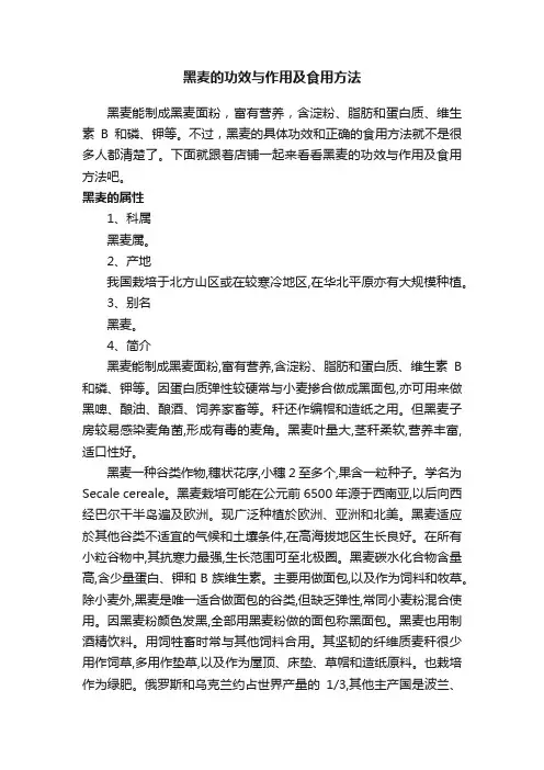 黑麦的功效与作用及食用方法