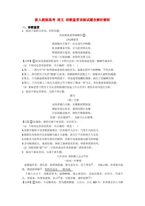 新人教版高考 语文 诗歌鉴赏训练试题含解析解析