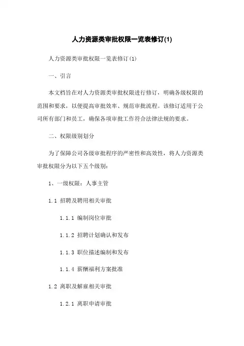 人力资源类审批权限一览表修订(1)