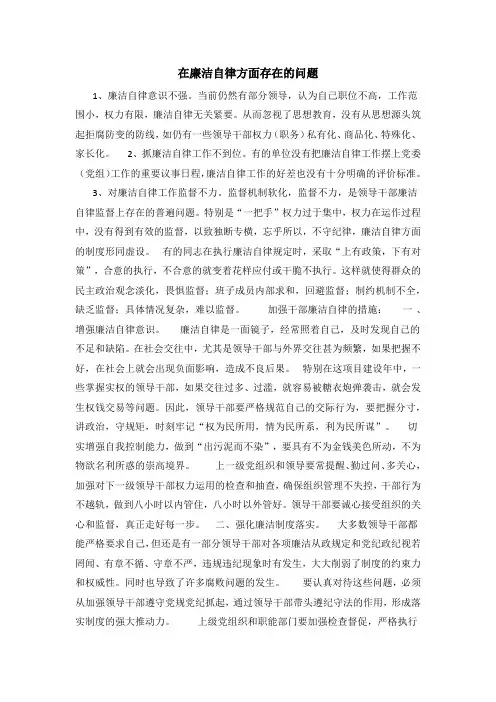 在廉洁自律方面存在的问题