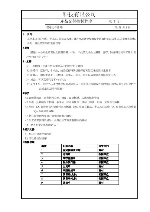产品交付控制程序