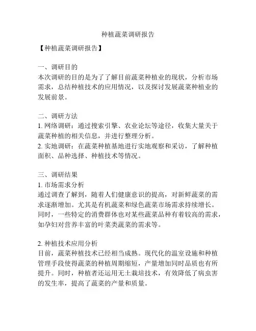 种植蔬菜调研报告
