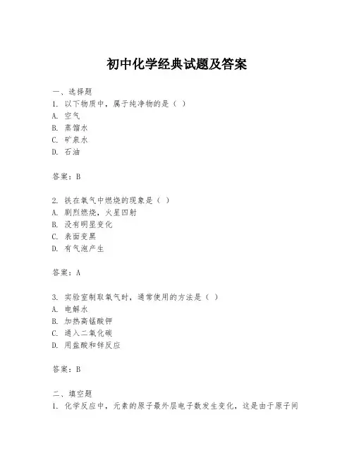 初中化学经典试题及答案