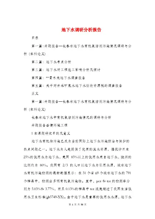 地下水调研分析报告(多篇)