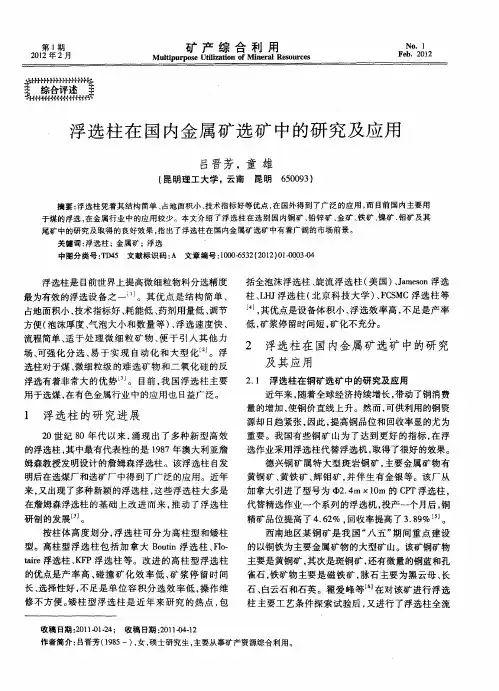 浮选柱在国内金属矿选矿中的研究及应用