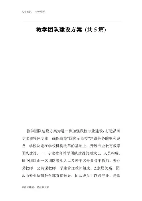 教学团队建设方案