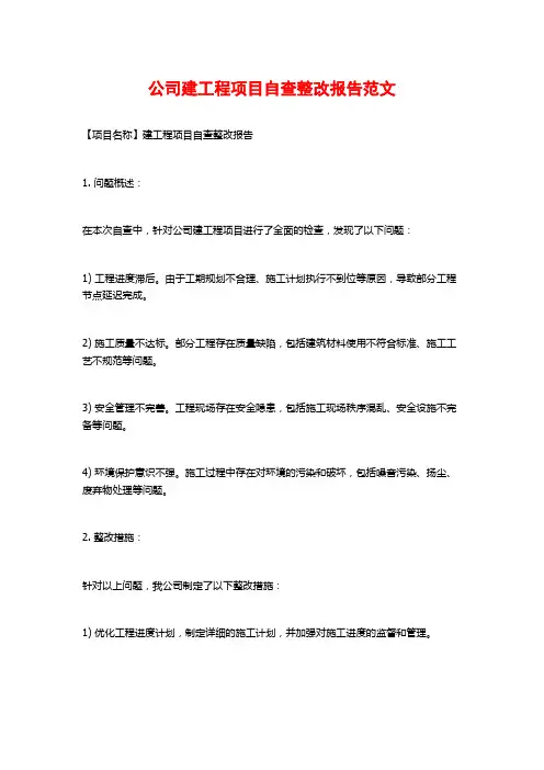 公司建工程项目自查整改报告范文