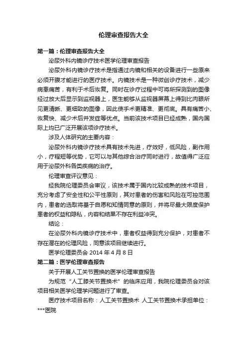 伦理审查报告大全