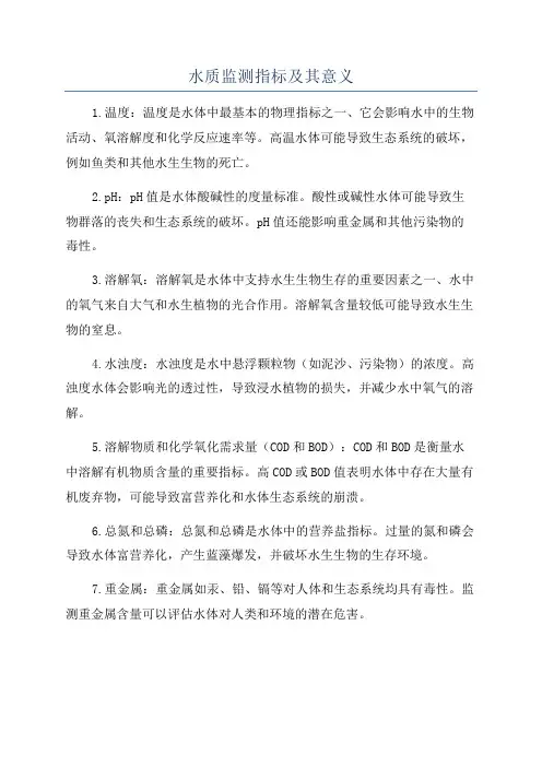 水质监测指标及其意义