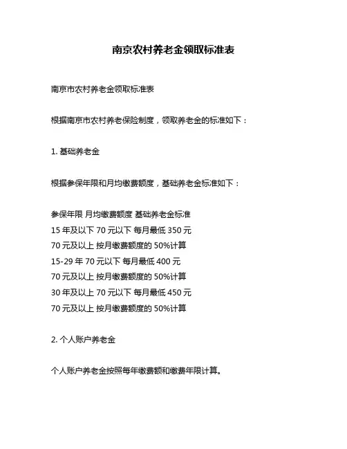 南京农村养老金领取标准表
