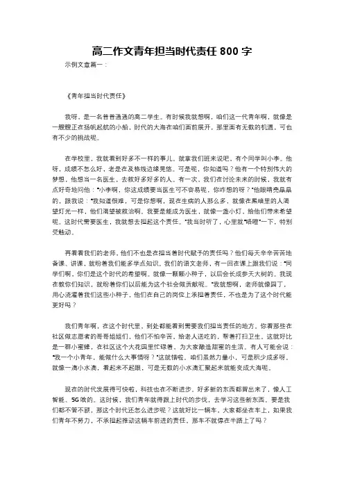 高二作文青年担当时代责任800字