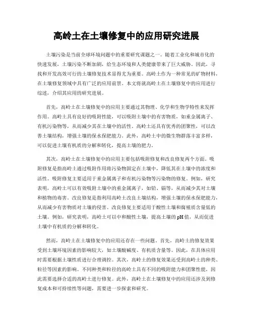 高岭土在土壤修复中的应用研究进展