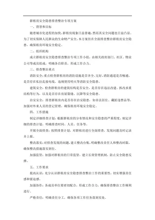 群租房安全隐患排查整治专项方案