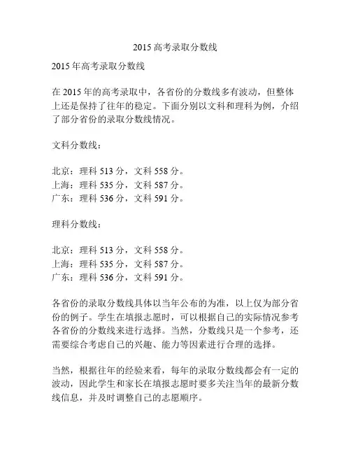 2015高考录取分数线