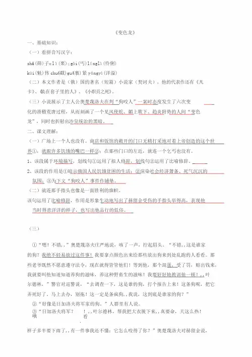 《变色龙》练习、考题含答案