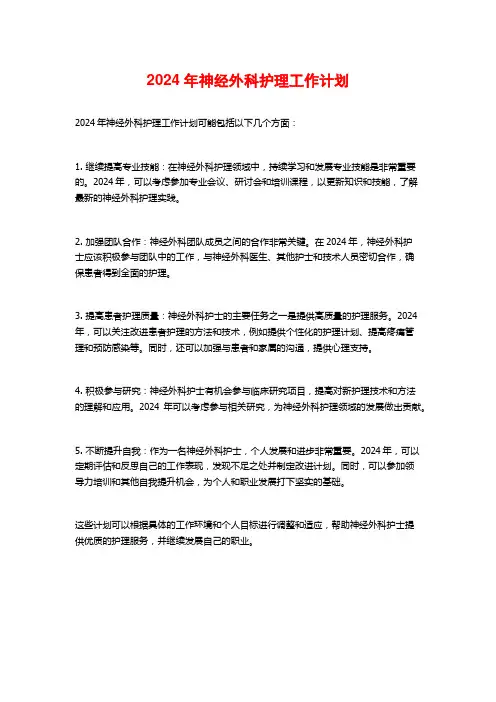 2024年神经外科护理工作计划