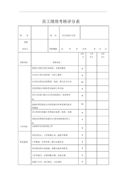 员工绩效考核评分表