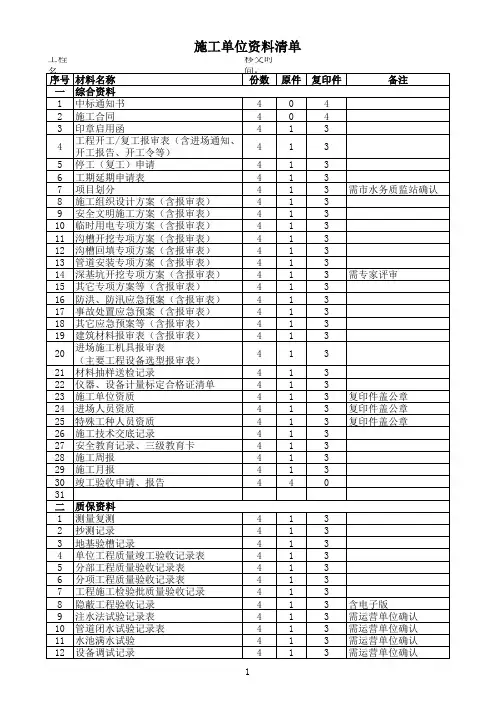 施工监理 资料移交清单