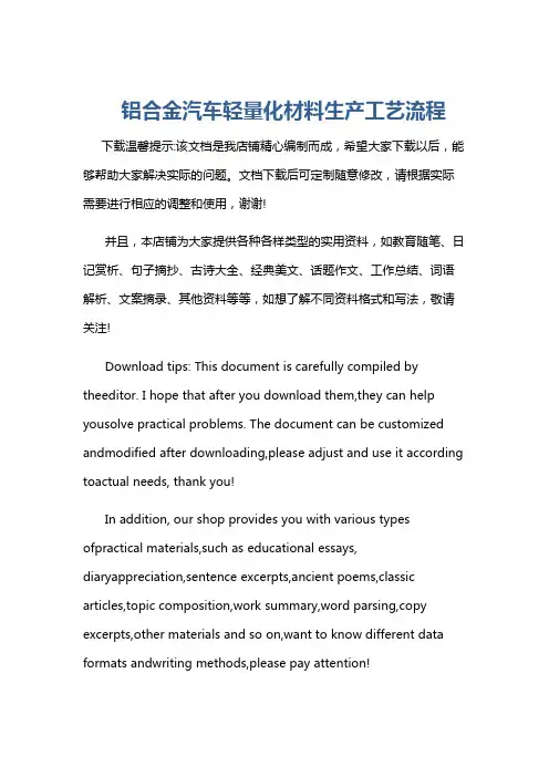 铝合金汽车轻量化材料生产工艺流程