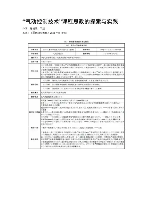 “气动控制技术”课程思政的探索与实践