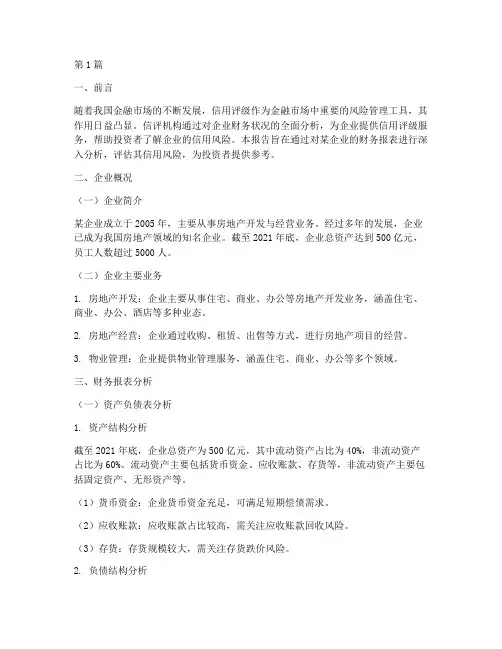信评财务分析报告(3篇)